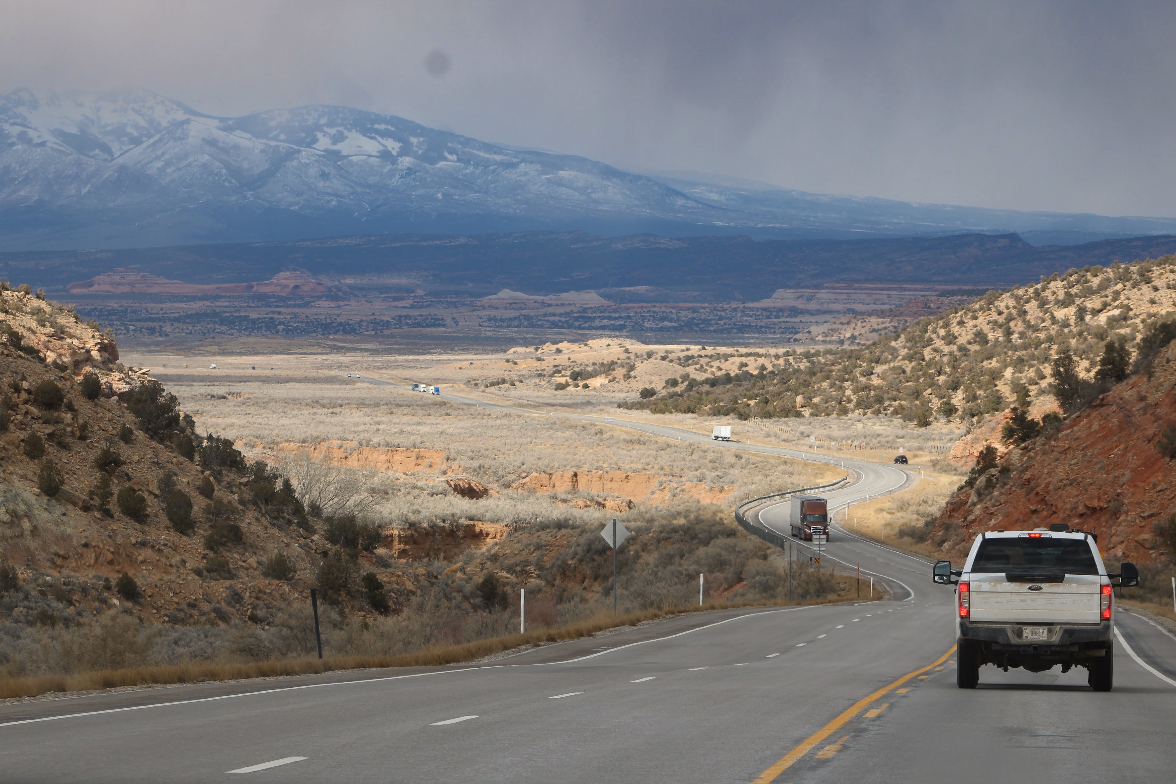 The LaSal Mountains from a highway outside Moab.