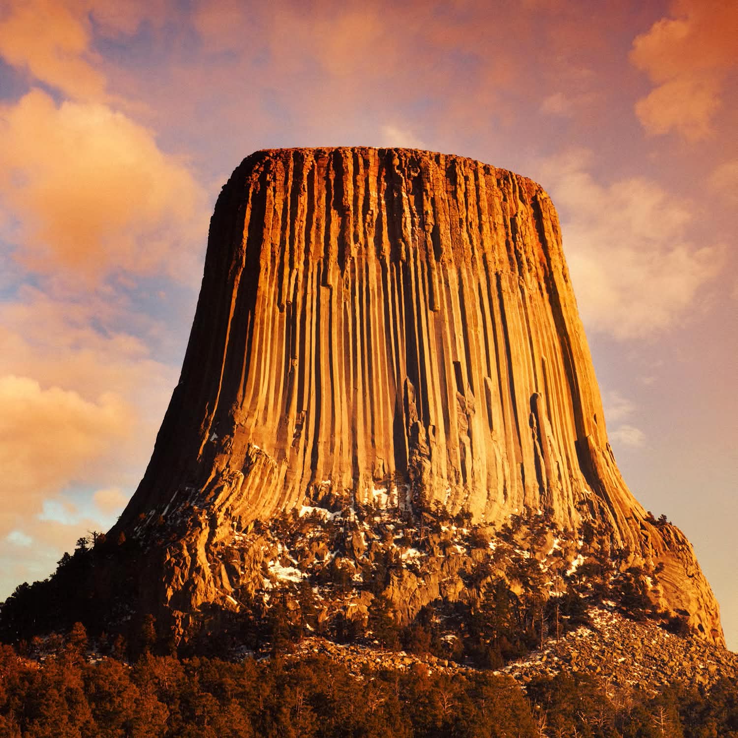 The tower standing above the surrounding landscape.